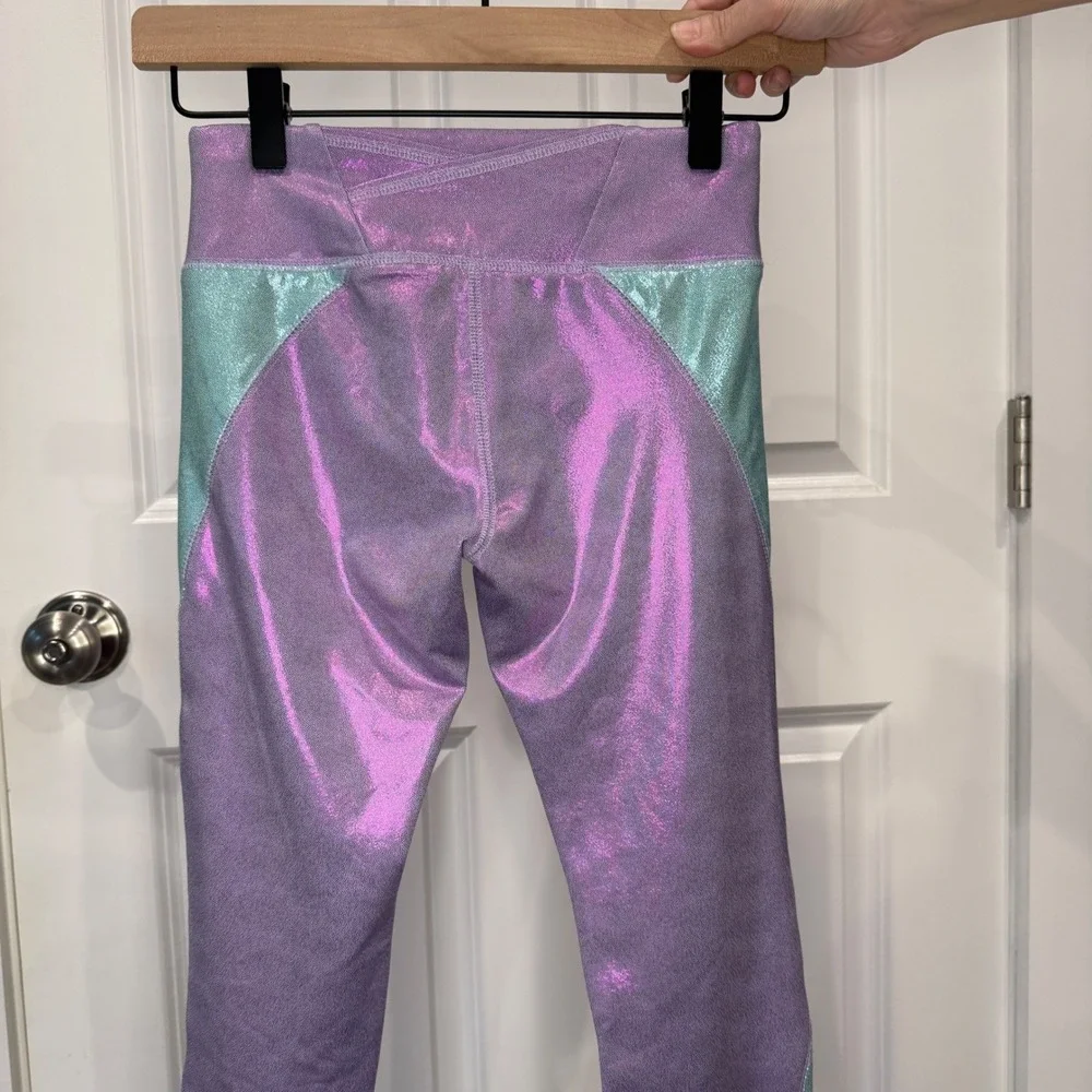 Justice‎ Girls Purple Teal Metallic Shimmer Colorblock Leggings Size M 10